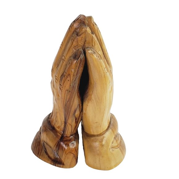 Three Piece Religious Olive Wood Carved Jesus, Praying Hands, Manger, EUC - Picture 3 of 8